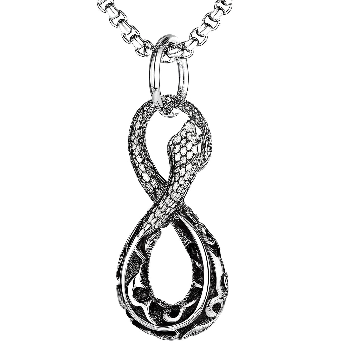 THE MEN THING SS Pendant/ Necklace INFINITY SNAKE -  Alloy Pendant with Pure Stainless Steel 24inch Round Box Chain, European trending Style for Men & Boy