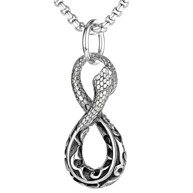 THE MEN THING SS Pendant/ Necklace INFINITY SNAKE - Titanium Steel Snake Pendant with 24inch Round Box Chain for Men & Boys