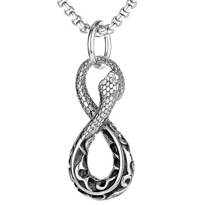 THE MEN THING SS Pendant/ Necklace INFINITY SNAKE - Titanium Steel Snake Pendant with 24inch Round Box Chain for Men & Boys