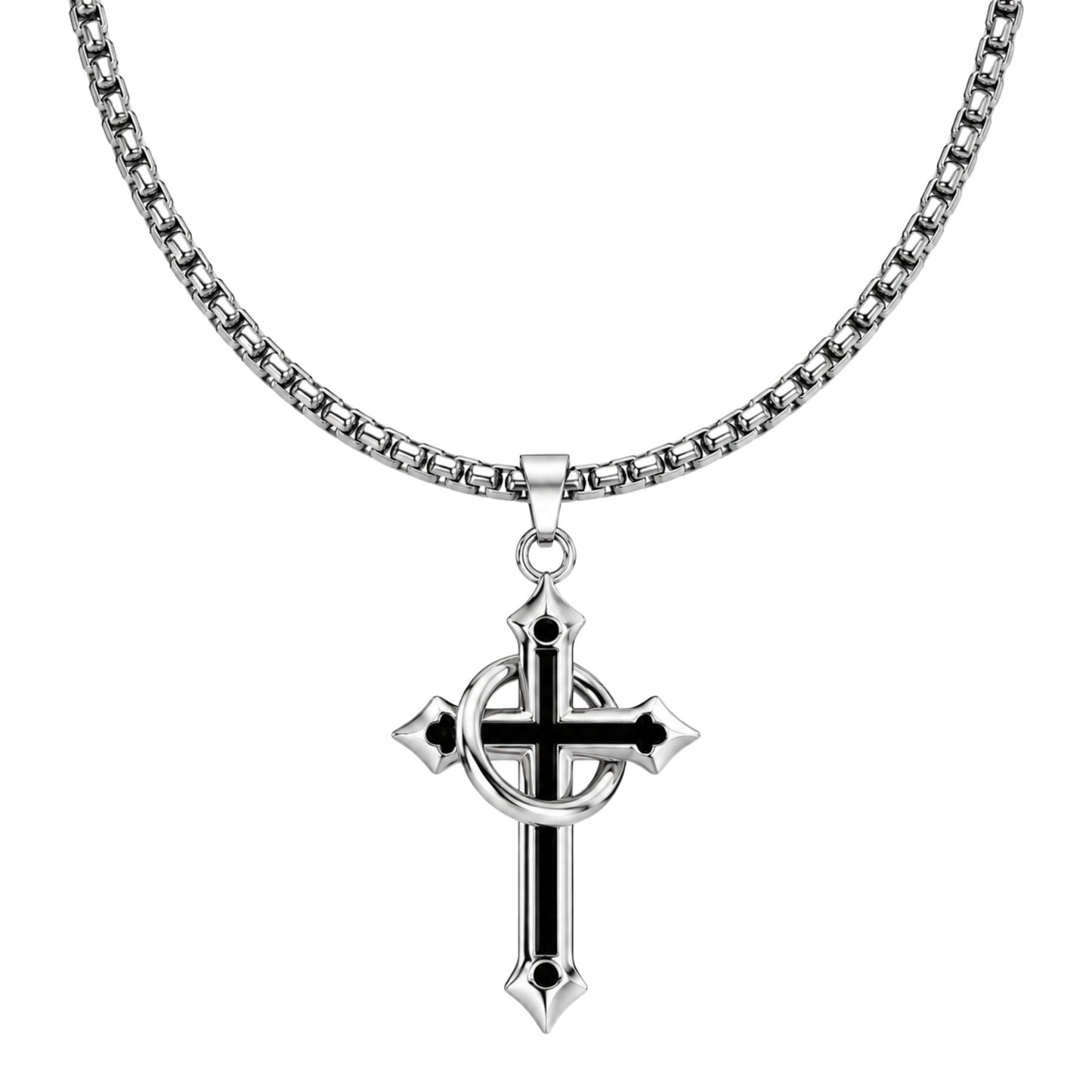 THE MEN THING SS Pendant/ Necklace INTERWOVEN BLACK CROSS - 27mm Pure Titanium Steel Pendant with 24inch Round Box 4mm Chain for Men & Boys