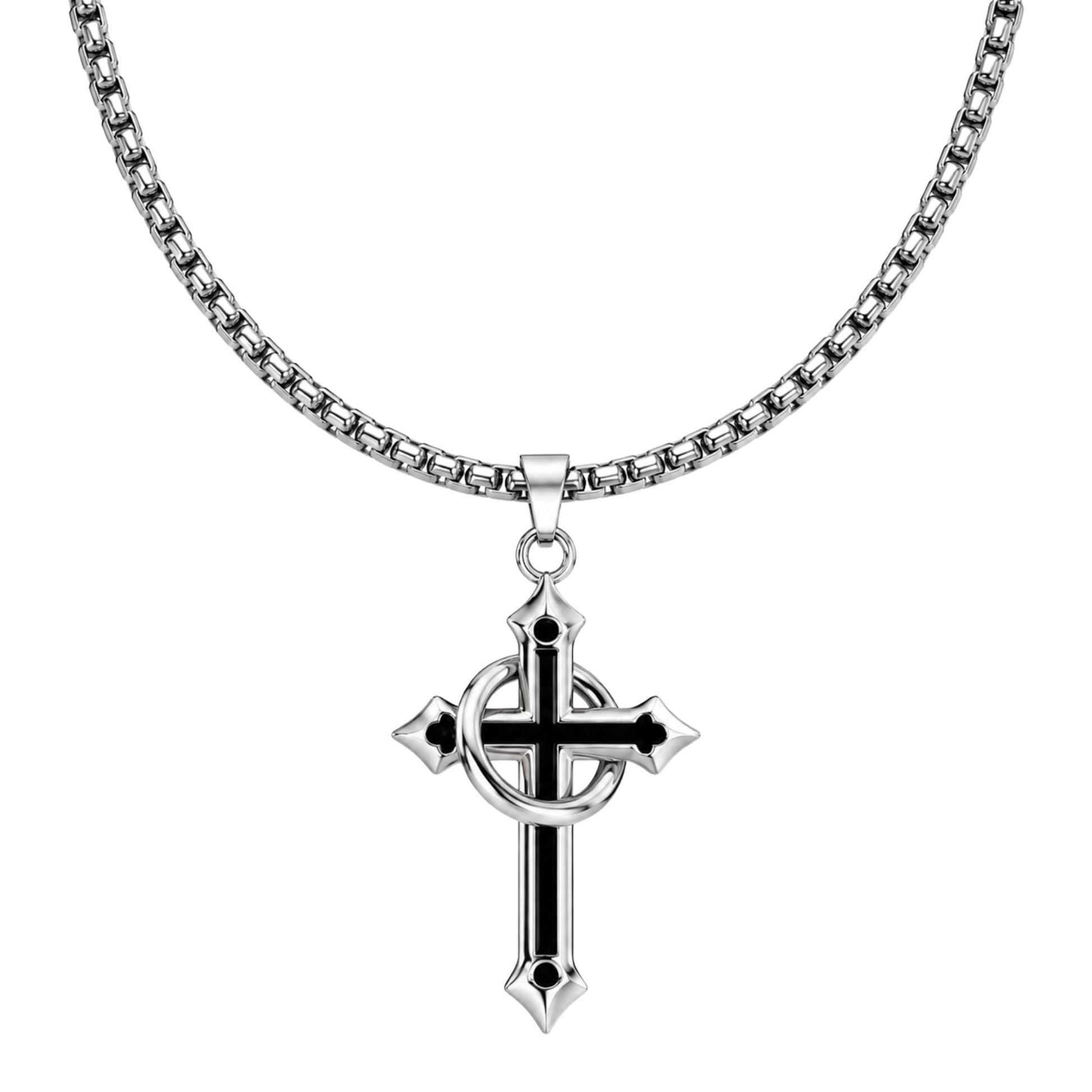 THE MEN THING SS Pendant/ Necklace INTERWOVEN BLACK CROSS - 27mm Pure Titanium Steel Pendant with 24inch Round Box 4mm Chain for Men & Boys