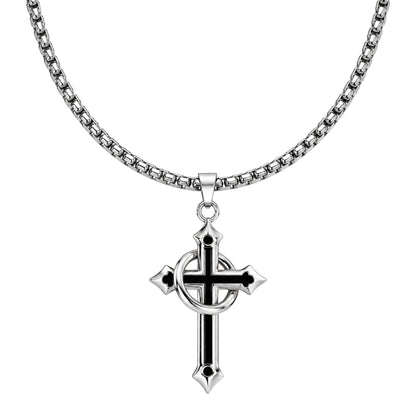 THE MEN THING SS Pendant/ Necklace INTERWOVEN BLACK CROSS - 27mm Pure Titanium Steel Pendant with 24inch Round Box 4mm Chain for Men & Boys