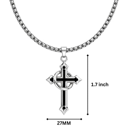 THE MEN THING SS Pendant/ Necklace INTERWOVEN BLACK CROSS - 27mm Pure Titanium Steel Pendant with 24inch Round Box 4mm Chain for Men & Boys