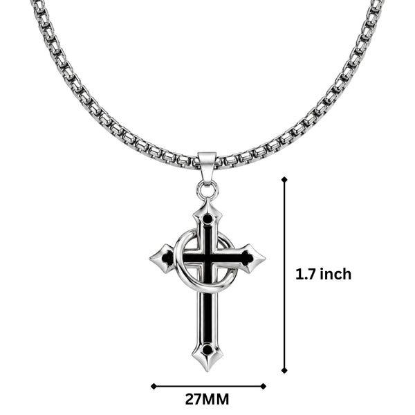 INTERWOVEN BLACK CROSS - 27mm Pure Titanium Steel Pendant with 24inch Round Box 4mm Chain for Men & Boys