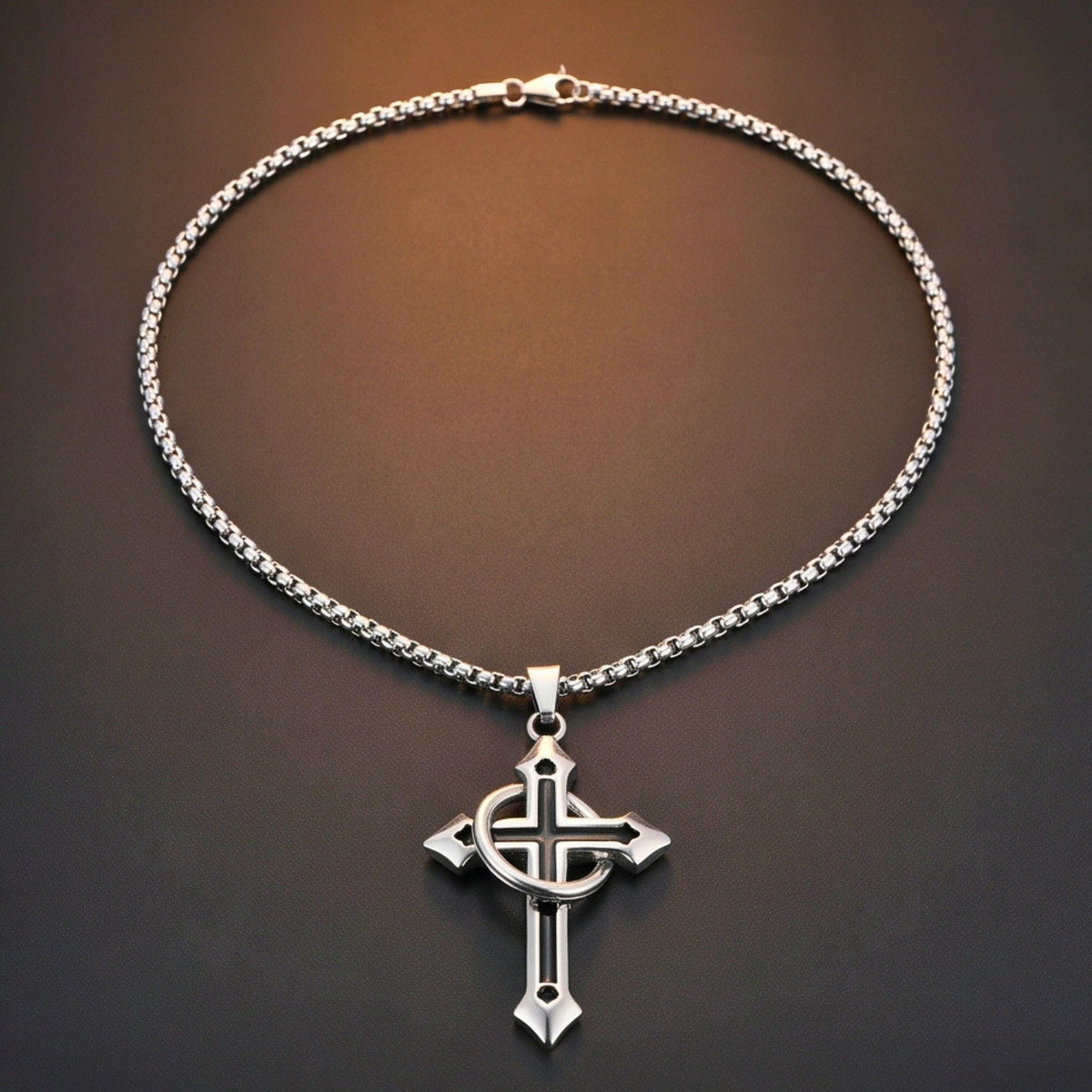 THE MEN THING SS Pendant/ Necklace INTERWOVEN BLACK CROSS - 27mm Pure Titanium Steel Pendant with 24inch Round Box 4mm Chain for Men & Boys