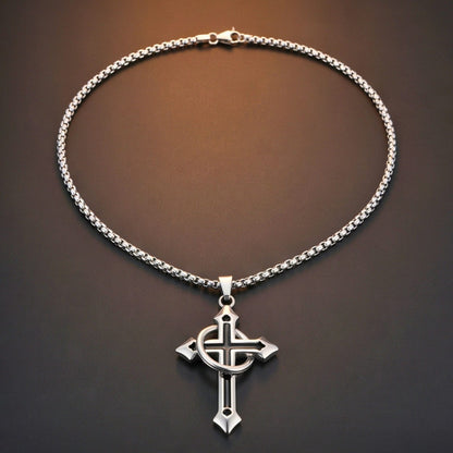 THE MEN THING SS Pendant/ Necklace INTERWOVEN BLACK CROSS - 27mm Pure Titanium Steel Pendant with 24inch Round Box 4mm Chain for Men & Boys