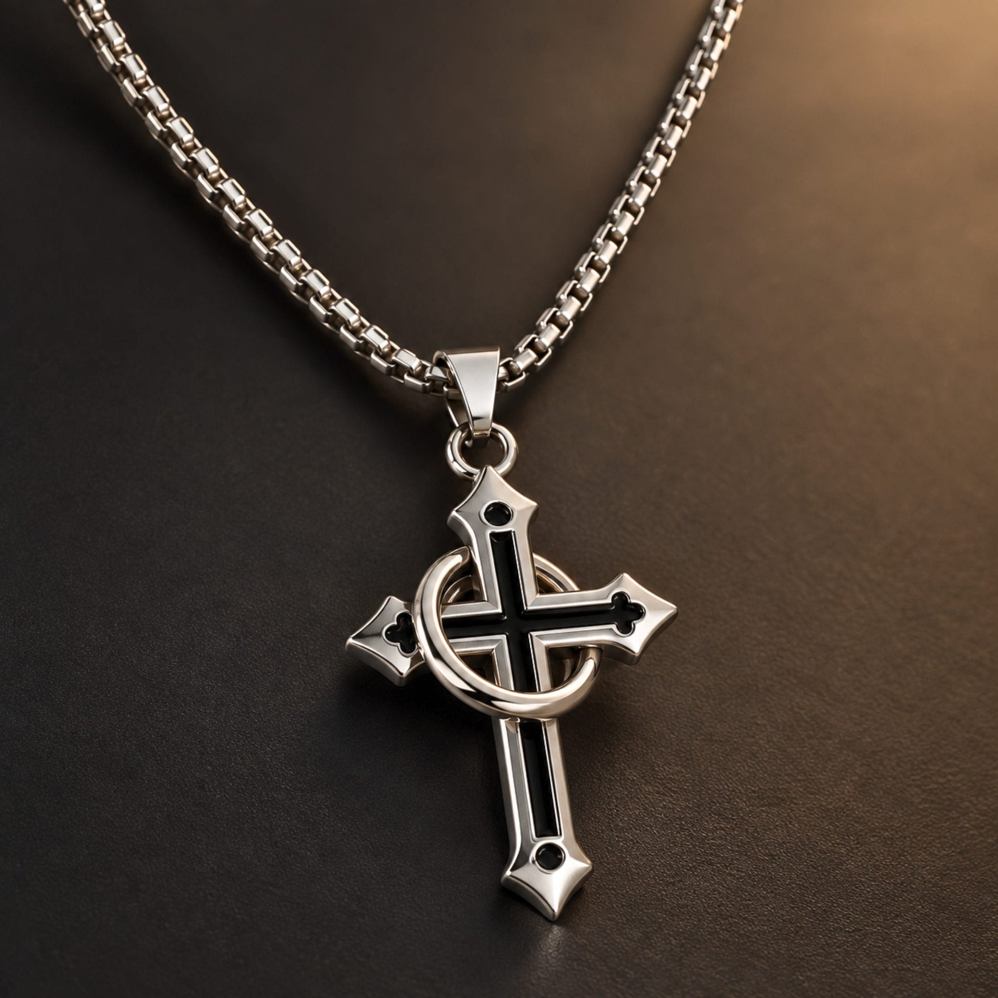 THE MEN THING SS Pendant/ Necklace INTERWOVEN BLACK CROSS - 27mm Pure Titanium Steel Pendant with 24inch Round Box 4mm Chain for Men & Boys
