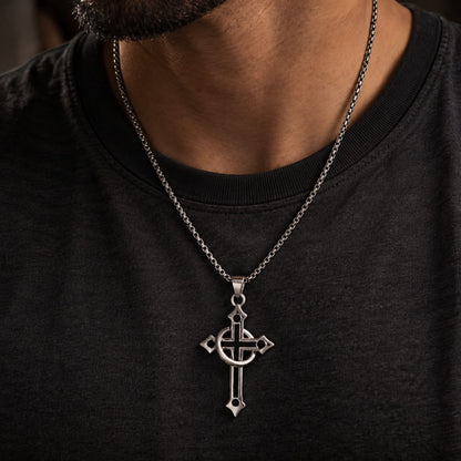 THE MEN THING SS Pendant/ Necklace INTERWOVEN BLACK CROSS - 27mm Pure Titanium Steel Pendant with 24inch Round Box 4mm Chain for Men & Boys