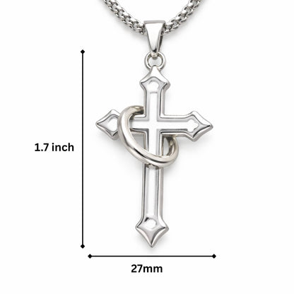 THE MEN THING SS Pendant/ Necklace INTERWOVEN CROSS - 27mm Pure Titanium Steel Pendant with 24inch Round Box 4mm Chain for Men & Boys