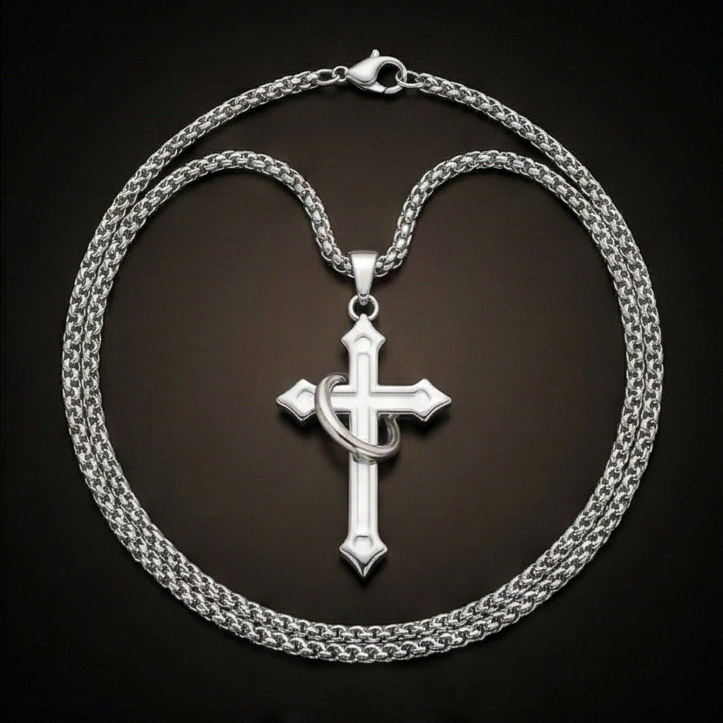 THE MEN THING SS Pendant/ Necklace INTERWOVEN CROSS - 27mm Pure Titanium Steel Pendant with 24inch Round Box 4mm Chain for Men & Boys