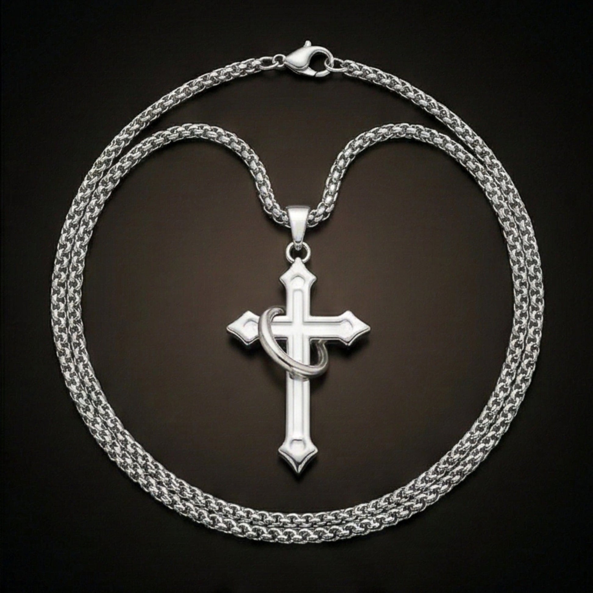 THE MEN THING SS Pendant/ Necklace INTERWOVEN CROSS - 27mm Pure Titanium Steel Pendant with 24inch Round Box 4mm Chain for Men & Boys