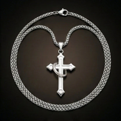 THE MEN THING SS Pendant/ Necklace INTERWOVEN CROSS - 27mm Pure Titanium Steel Pendant with 24inch Round Box 4mm Chain for Men & Boys