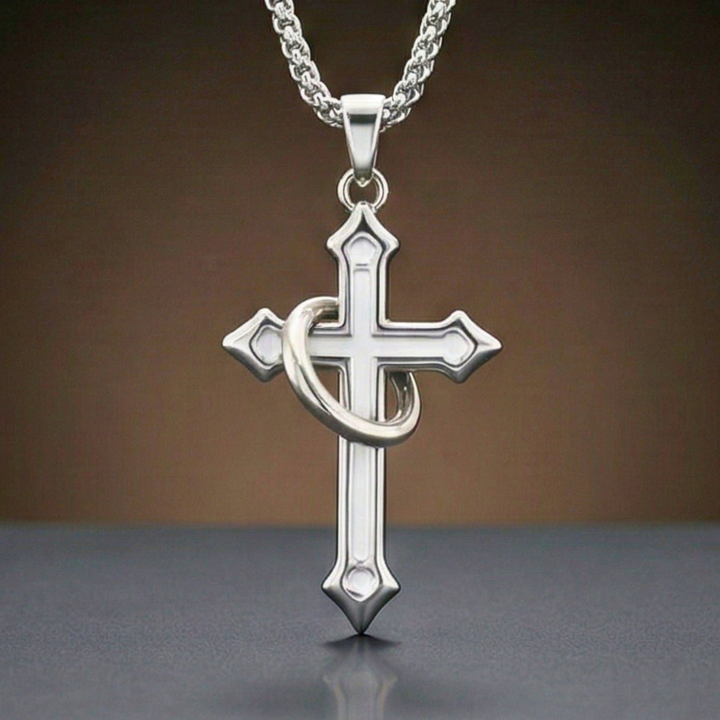THE MEN THING SS Pendant/ Necklace INTERWOVEN CROSS - 27mm Pure Titanium Steel Pendant with 24inch Round Box 4mm Chain for Men & Boys