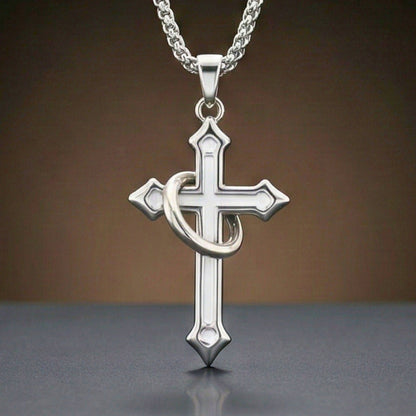 THE MEN THING SS Pendant/ Necklace INTERWOVEN CROSS - 27mm Pure Titanium Steel Pendant with 24inch Round Box 4mm Chain for Men & Boys