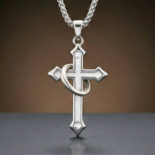 INTERWOVEN CROSS - 27mm Pure Titanium Steel Pendant with 24inch Round Box 4mm Chain for Men & Boys