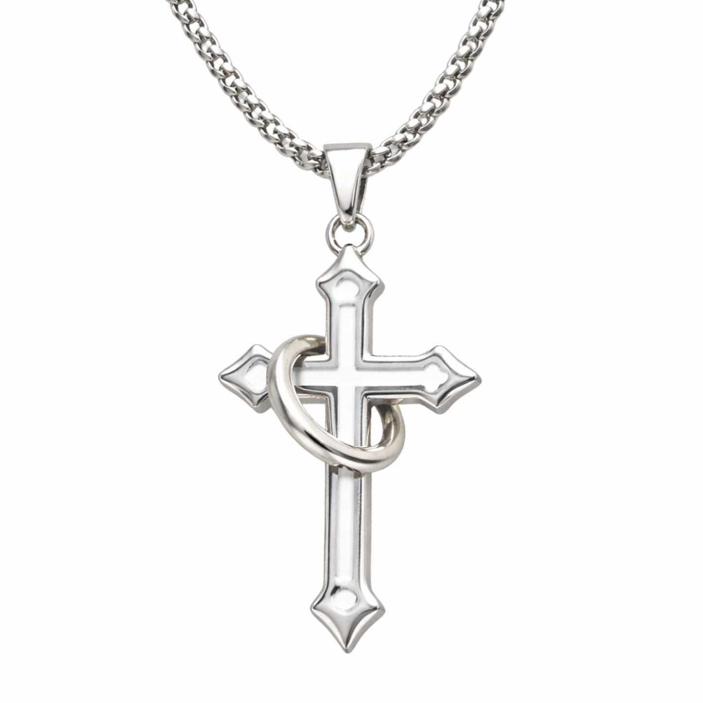 THE MEN THING SS Pendant/ Necklace INTERWOVEN CROSS - 27mm Pure Titanium Steel Pendant with 24inch Round Box 4mm Chain for Men & Boys