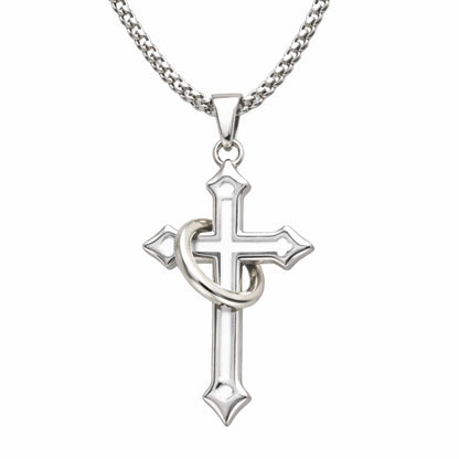 THE MEN THING SS Pendant/ Necklace INTERWOVEN CROSS - 27mm Pure Titanium Steel Pendant with 24inch Round Box 4mm Chain for Men & Boys