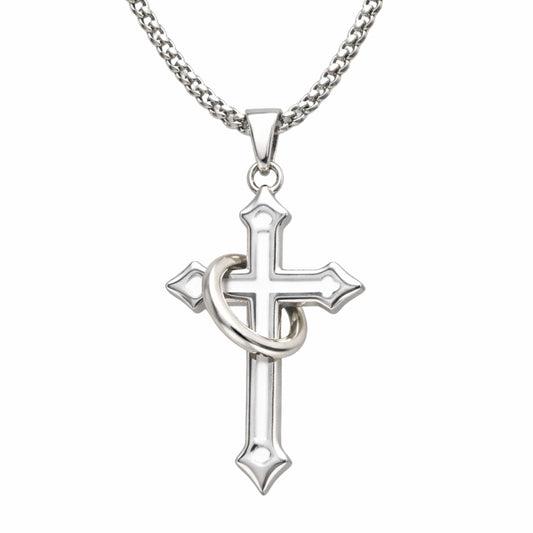 THE MEN THING SS Pendant/ Necklace INTERWOVEN CROSS - 27mm Pure Titanium Steel Pendant with 24inch Round Box 4mm Chain for Men & Boys