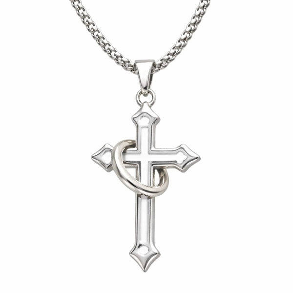 INTERWOVEN CROSS - 27mm Pure Titanium Steel Pendant with 24inch Round Box 4mm Chain for Men & Boys