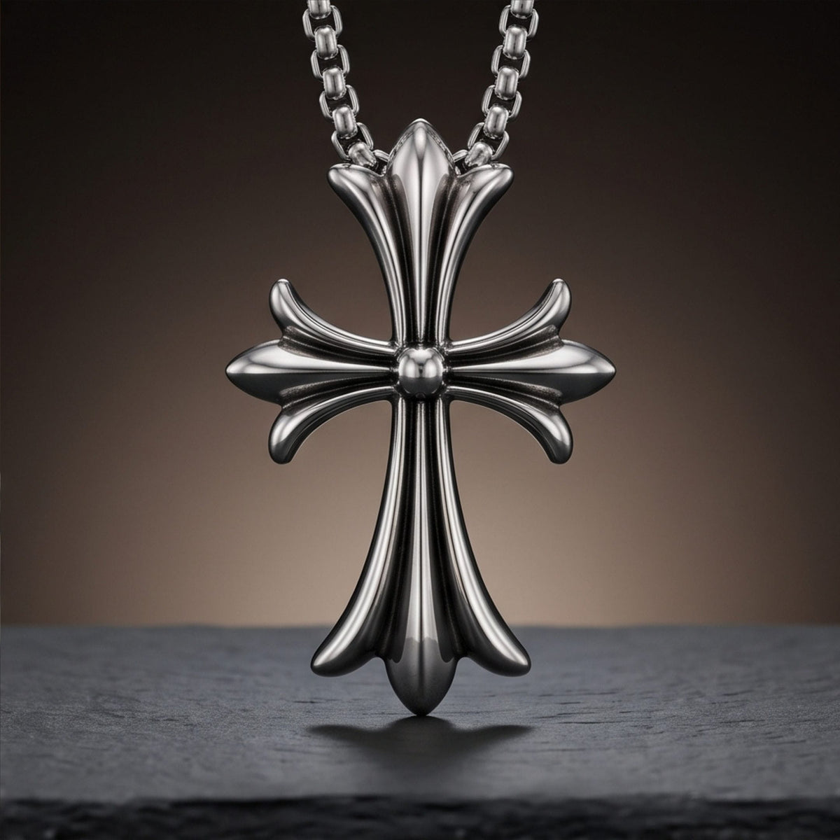 THE MEN THING SS Pendant/ Necklace IRON CREED CROSS - 28mm Titanium Steel Pendant with 23inch Round Box 4mm Chain for Men & Boys