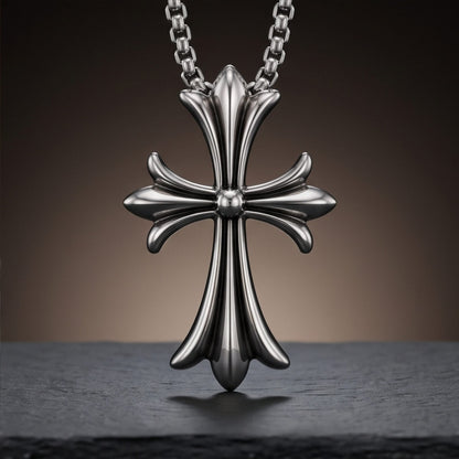 THE MEN THING SS Pendant/ Necklace IRON CREED CROSS - 28mm Titanium Steel Pendant with 23inch Round Box 4mm Chain for Men & Boys