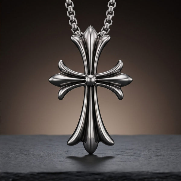 IRON CREED CROSS - 28mm Titanium Steel Pendant with 23inch Round Box 4mm Chain for Men & Boys