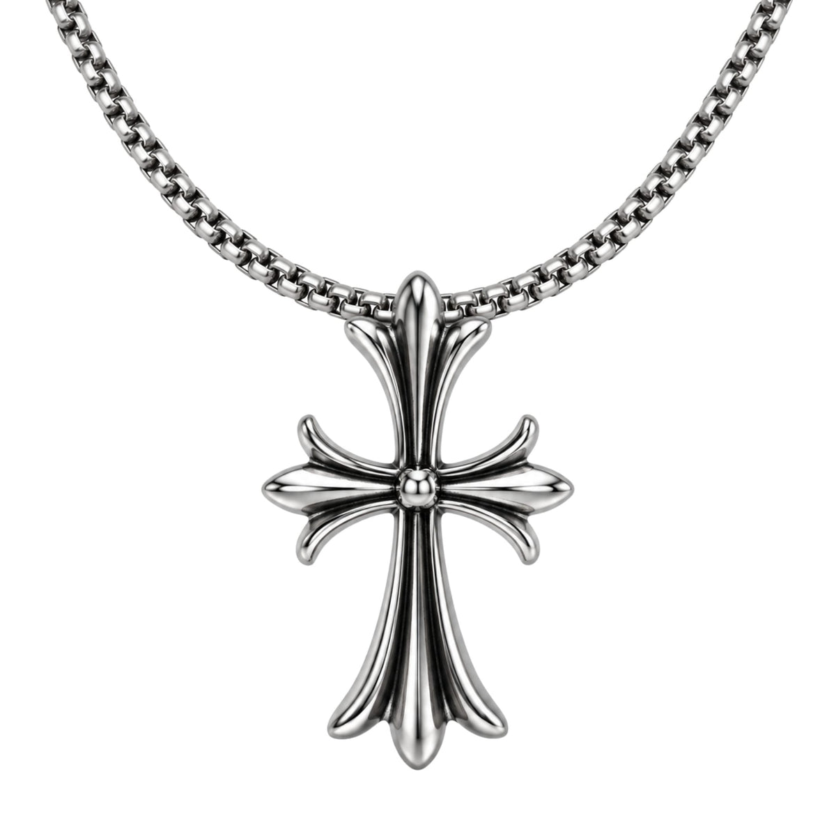 THE MEN THING SS Pendant/ Necklace IRON CREED CROSS - 28mm Titanium Steel Pendant with 23inch Round Box 4mm Chain for Men & Boys
