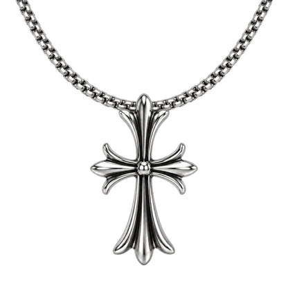 THE MEN THING SS Pendant/ Necklace IRON CREED CROSS - 28mm Titanium Steel Pendant with 23inch Round Box 4mm Chain for Men & Boys