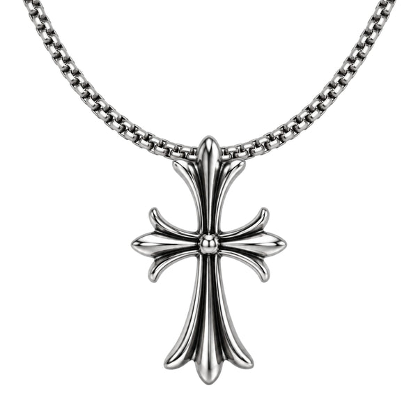 IRON CREED CROSS - 28mm Titanium Steel Pendant with 23inch Round Box 4mm Chain for Men & Boys