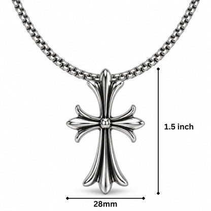 THE MEN THING SS Pendant/ Necklace IRON CREED CROSS - 28mm Titanium Steel Pendant with 23inch Round Box 4mm Chain for Men & Boys