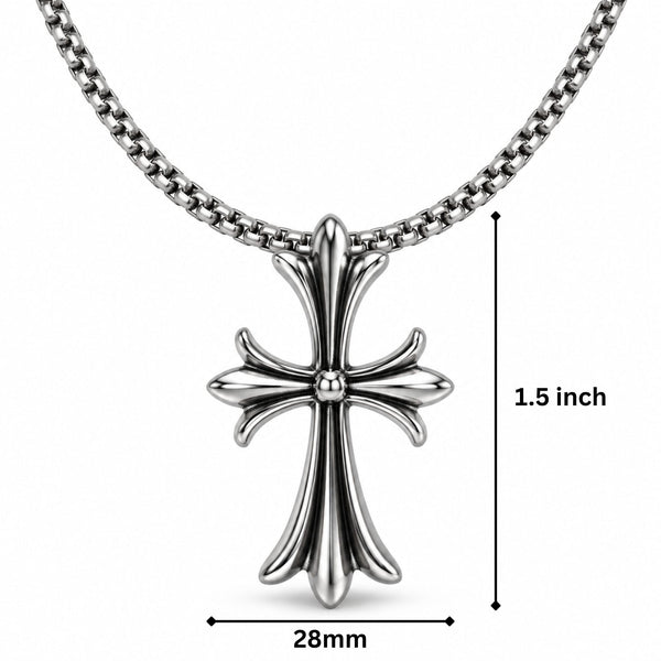 IRON CREED CROSS - 28mm Titanium Steel Pendant with 23inch Round Box 4mm Chain for Men & Boys