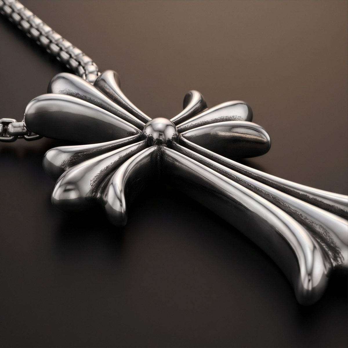 THE MEN THING SS Pendant/ Necklace IRON CREED CROSS - 28mm Titanium Steel Pendant with 23inch Round Box 4mm Chain for Men & Boys