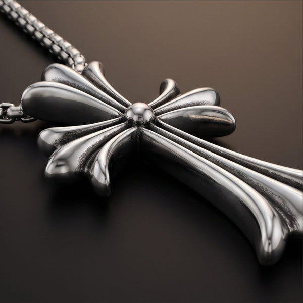IRON CREED CROSS - 28mm Titanium Steel Pendant with 23inch Round Box 4mm Chain for Men & Boys