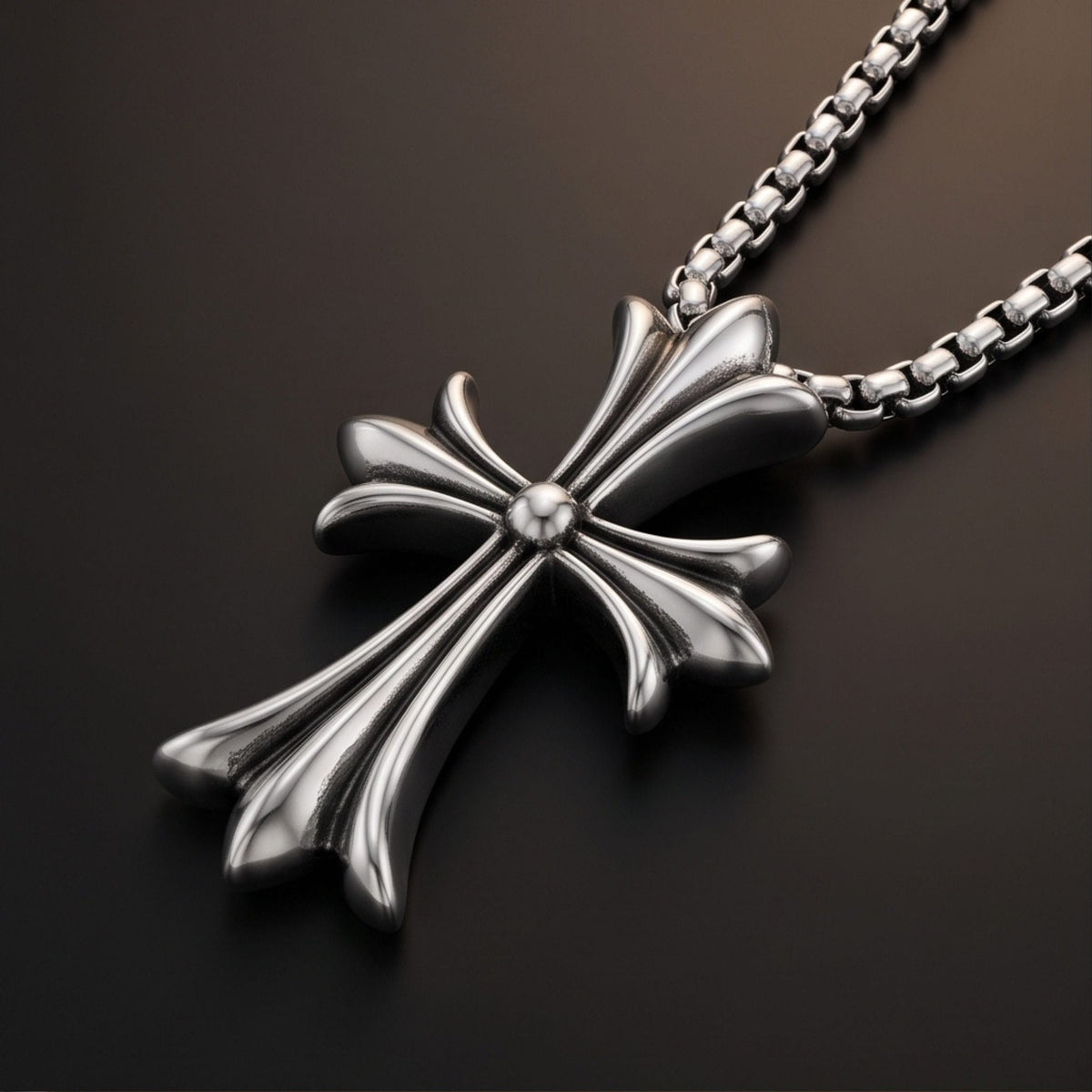 THE MEN THING SS Pendant/ Necklace IRON CREED CROSS - 28mm Titanium Steel Pendant with 23inch Round Box 4mm Chain for Men & Boys