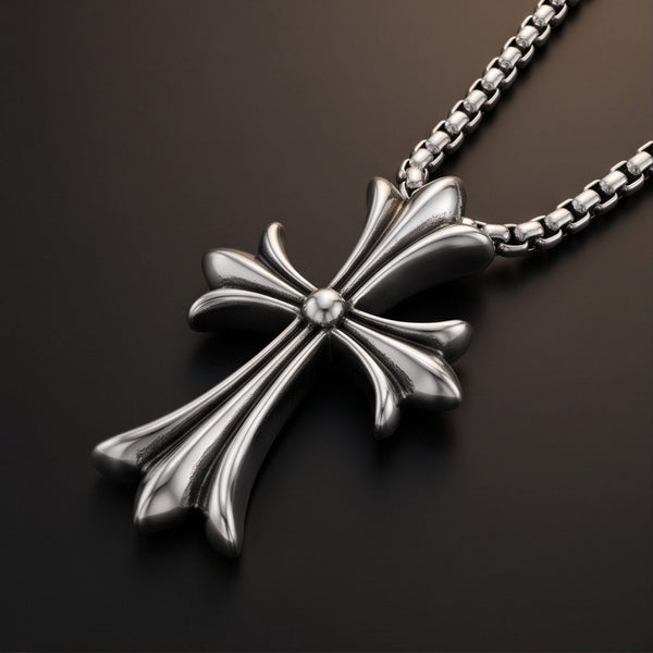 IRON CREED CROSS - 28mm Titanium Steel Pendant with 23inch Round Box 4mm Chain for Men & Boys
