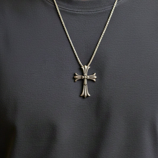 THE MEN THING SS Pendant/ Necklace IRON CREED CROSS - 29mm Titanium Steel Pendant with 24inch Round Box 4mm Chain for Men & Boys
