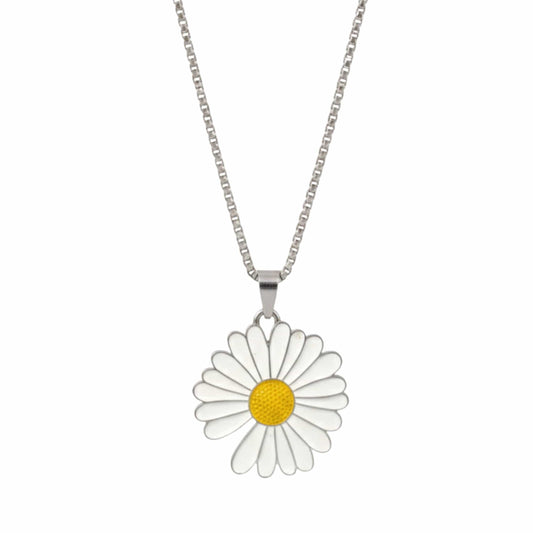 THE MEN THING SS Pendant/ Necklace IVORY BLOOM DAISY - 35mm Pure Titanium Steel Pendant with 23inch Round Box 4mm Chain for Men & Boys
