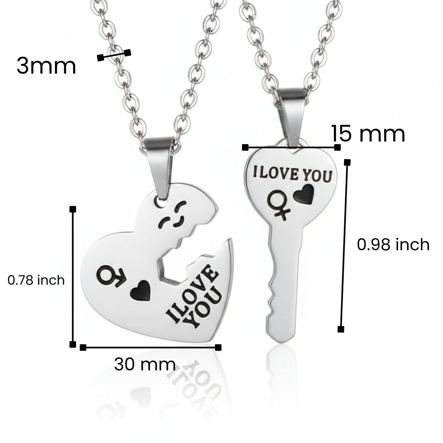 THE MEN THING SS Pendant/ Necklace KEY TO MY HEART - Pure Titanium Steel Pendant with 23inch Round Rolo Chain for Men & Boys