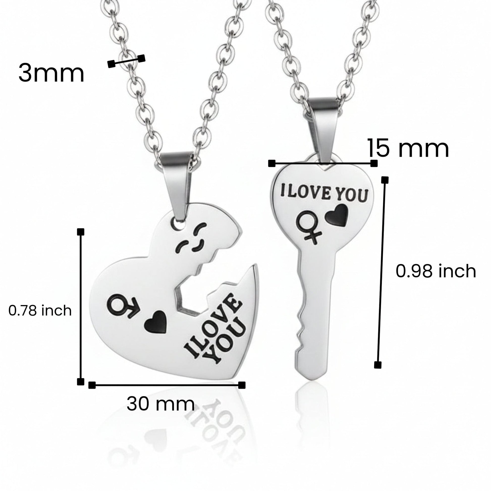 THE MEN THING SS Pendant/ Necklace KEY TO MY HEART - Pure Titanium Steel Pendant with 23inch Round Rolo Chain for Men & Boys
