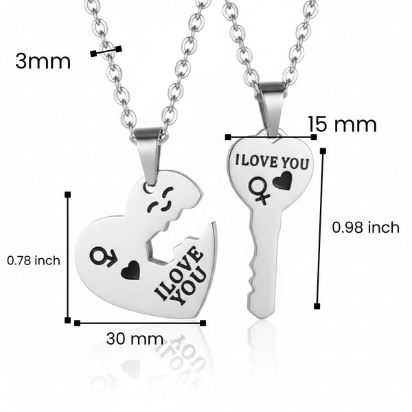 KEY TO MY HEART - Pure Titanium Steel Pendant with 23inch Round Rolo Chain for Men & Boys
