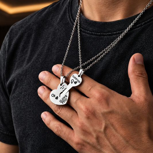 THE MEN THING SS Pendant/ Necklace KEY TO MY HEART - Pure Titanium Steel Pendant with 23inch Round Rolo Chain for Men & Boys