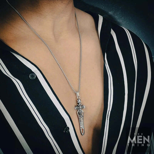 KINGS SWORD - Alloy Pendant with Stainless Steel 24inch Round Box Chain, American trending Style for Men & Boy