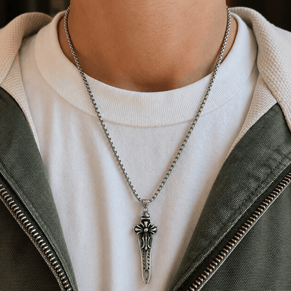THE MEN THING SS Pendant/ Necklace KINGS SWORD - Alloy Pendant with Stainless Steel 24inch Round Box Chain, American trending Style for Men & Boy