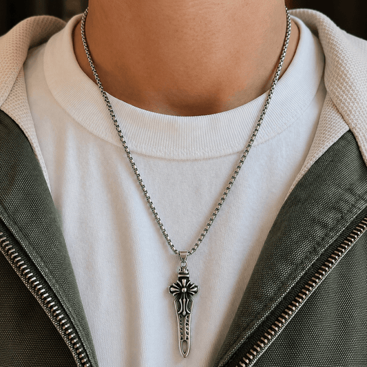 THE MEN THING SS Pendant/ Necklace KINGS SWORD - Alloy Pendant with Stainless Steel 24inch Round Box Chain, American trending Style for Men & Boy