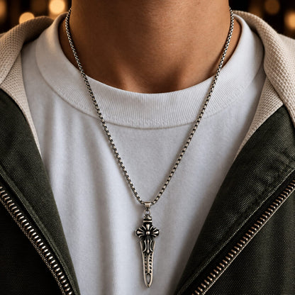 THE MEN THING SS Pendant/ Necklace KINGS SWORD - Alloy Pendant with Stainless Steel 24inch Round Box Chain, American trending Style for Men & Boy