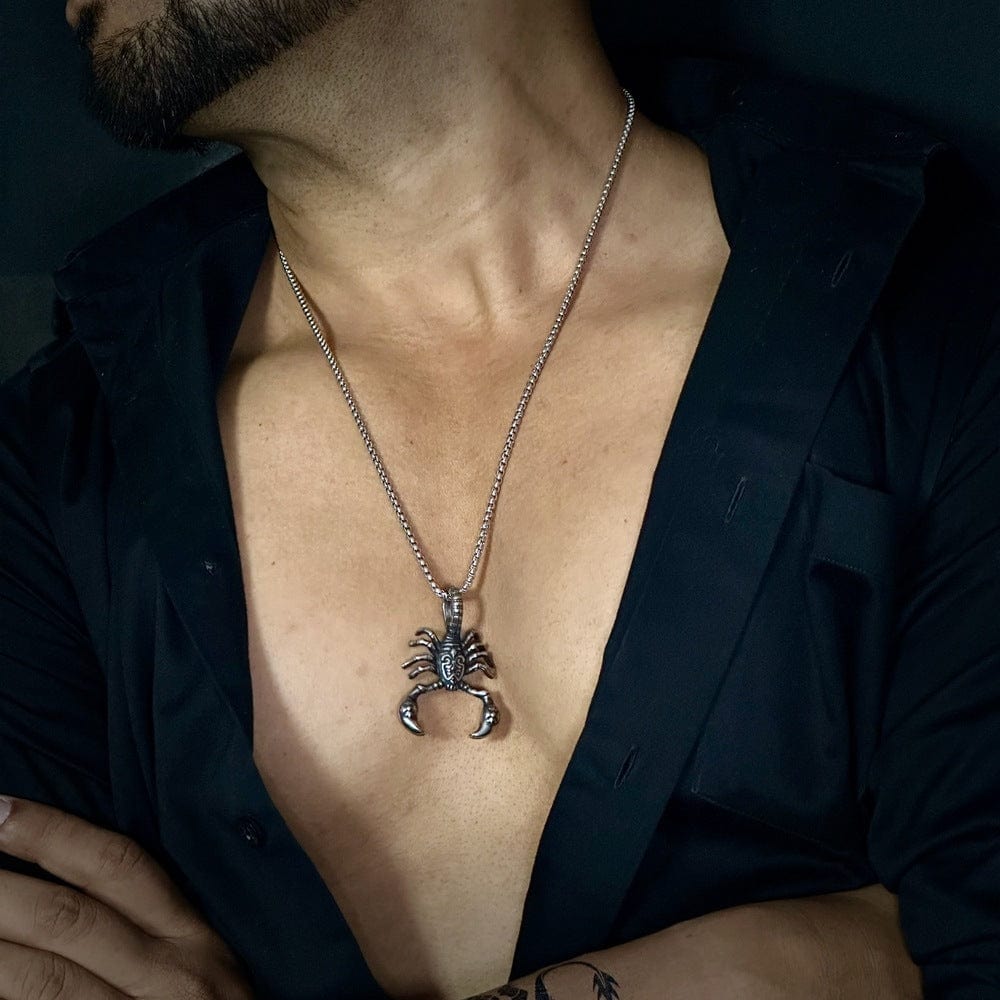 KINGSCORP Alloy Scorpion Pendant with Pure Stainless Steel 24inch Round  Box Chain, European trending Style for Men Boys