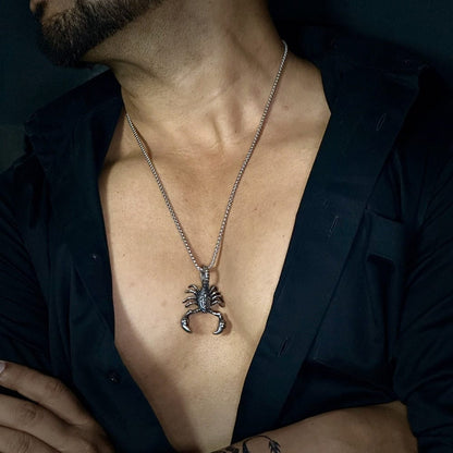 THE MEN THING SS Pendant/ Necklace KINGSCORP - Alloy  Scorpion Pendant with Pure Stainless Steel 24inch Round Box Chain, European trending Style for Men & Boys