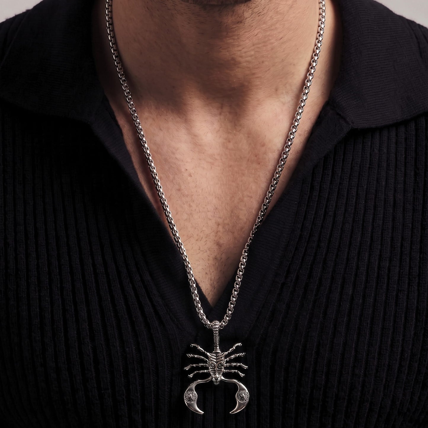 THE MEN THING SS Pendant/ Necklace KINGSCORP - Alloy  Scorpion Pendant with Pure Stainless Steel 24inch Round Box Chain, European trending Style for Men & Boys