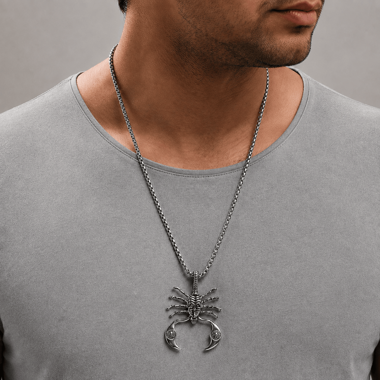 THE MEN THING SS Pendant/ Necklace KINGSCORP - Alloy  Scorpion Pendant with Pure Stainless Steel 24inch Round Box Chain, European trending Style for Men & Boys