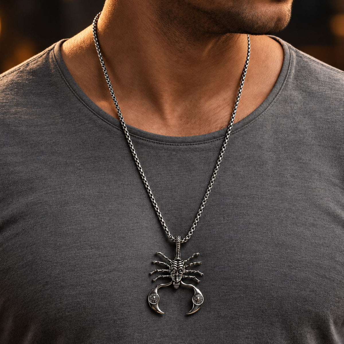 THE MEN THING SS Pendant/ Necklace KINGSCORP - Alloy  Scorpion Pendant with Pure Stainless Steel 24inch Round Box Chain, European trending Style for Men & Boys